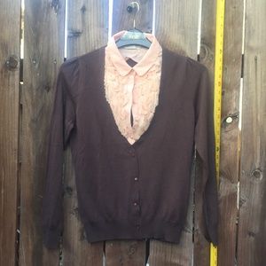 Olivia Hassler Brown and Pink Lacey Sweater